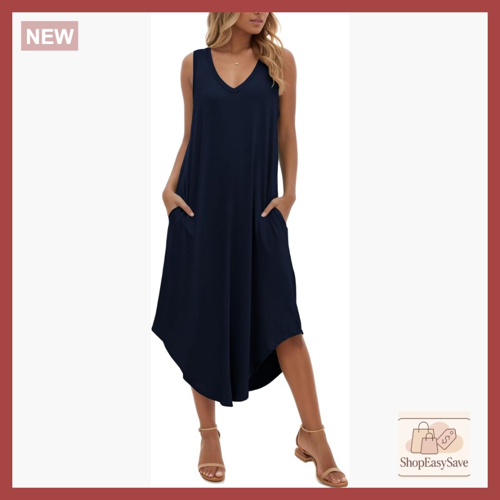 Sleeveless Maxi Dress V-Neck Loose Sundress With Pockets Casual Summer